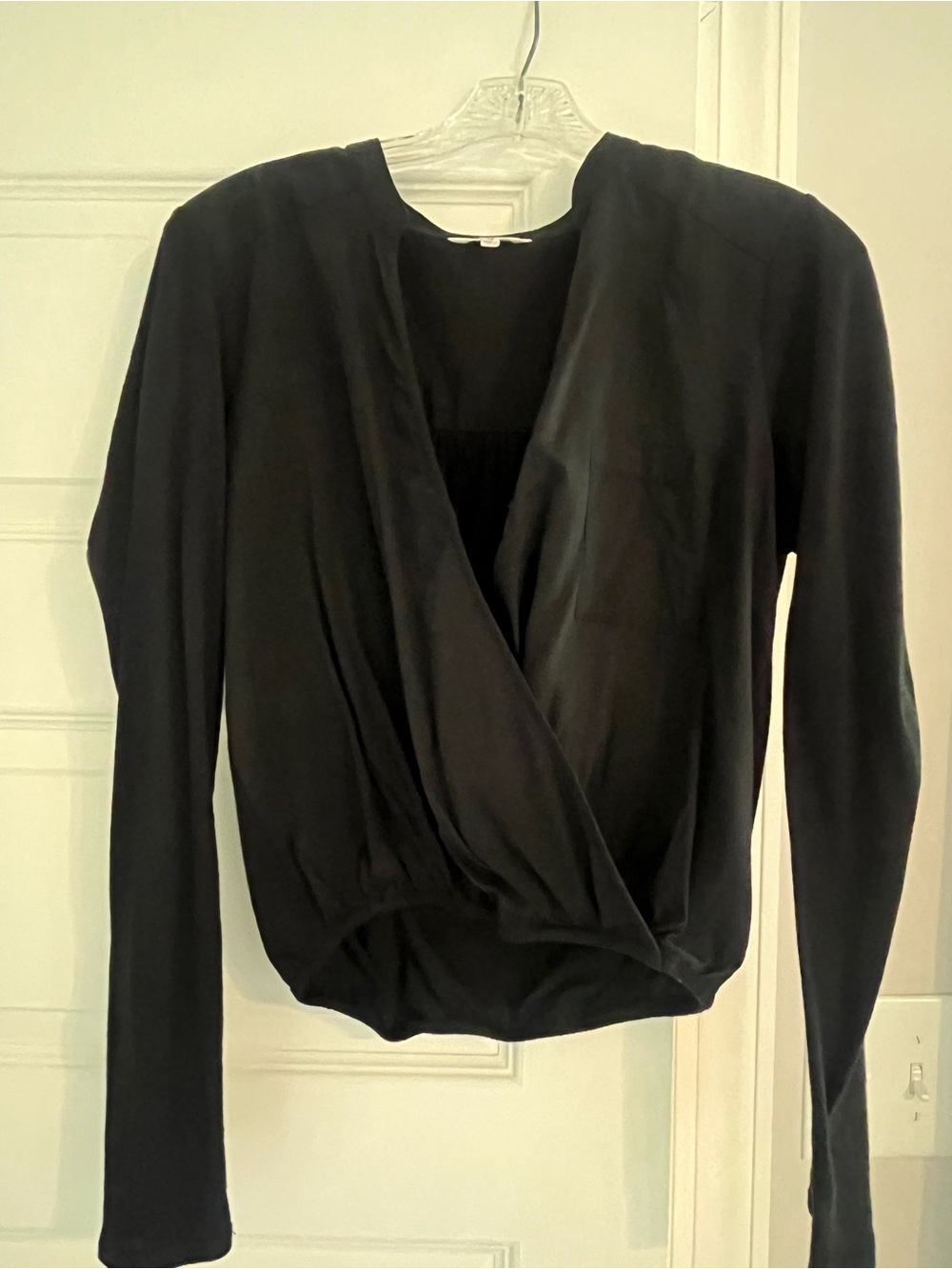 Splendid Black Wrap-Front Long Sleeve Blouse